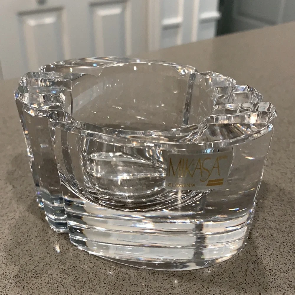 Mikasa Oval Crystal Candle Holder heavy clear crystal NWT